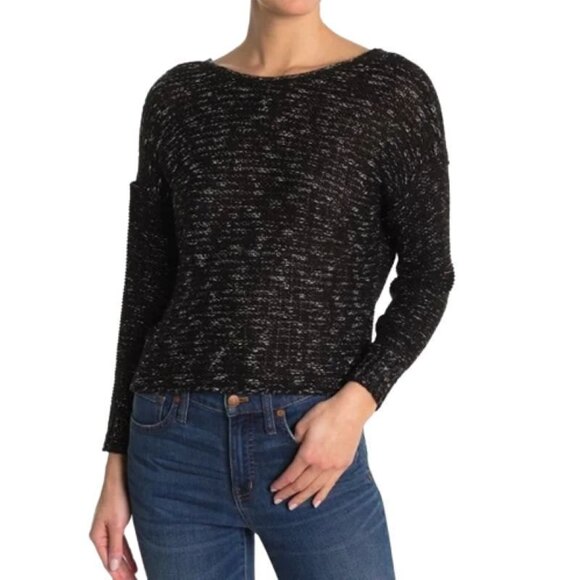 ABOUND Twist Back Sweater Top Womens M Black Marled Knit Pullover Cropped NWT - Picture 2 of 7